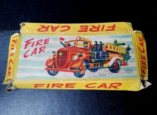 Vintage Rs Trademark Tin Toy Litho " Fire Car " Fire Truck Japan " Box Top Only "