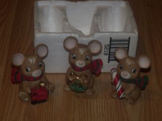 Vtg Homco Home Interiors Christmas Holiday Mice Mouse Figurine Set Train Wreath