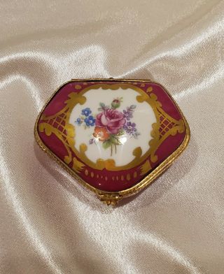 Vintage Limoges France Porcelain Pill/ Trinket Box Pink Gold,  Hinged,  Pentagonal