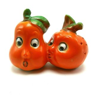 Vtg Anthropomorphic Salt Pepper Shakers Kissing Tomatoes One Piece Cork Japan