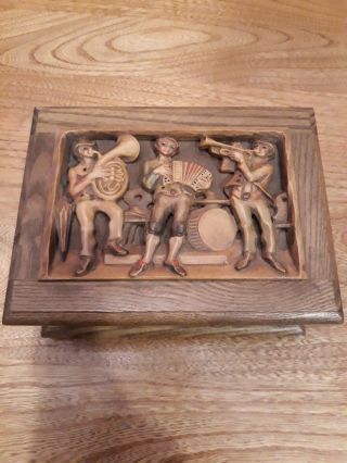 Vintage Reuge Wood Carved Music Box Swiss Movement Edelweiss Made In Switzerland