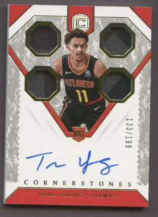 2018 - 19 Panini Cornerstones Trae Young Hawks Rpa Rc Patch Auto /199