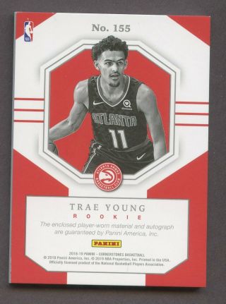2018 - 19 Panini Cornerstones Trae Young Hawks RPA RC Patch AUTO /199 2