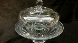 Vintage Clear Glass Pedestal/footed Cake Plate With Heavy Dome Cover
