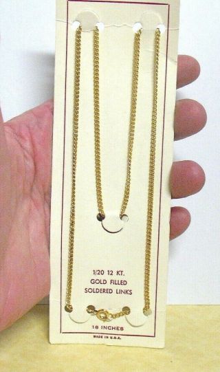 Vintage 12k Gold Filled Chain Necklace On Card 18 Inches
