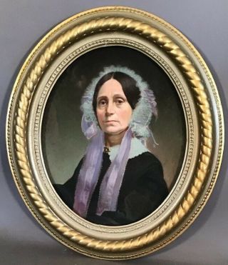 Ca1840 Antique 19thc Victorian Lady & Bonnet Portrait Old Estate Pastel Painting