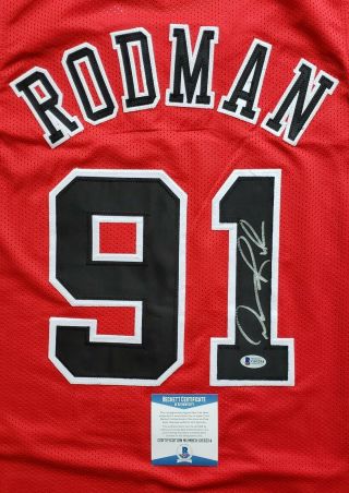 Hof Dennis Rodman Signed Auto Chicago Bulls Red Jersey Xl Beckett Bas Witnessed