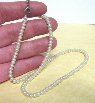 Sterling Silver Pearl Necklace Vintage 16 " Long 2 Mm 9.  6 Grams