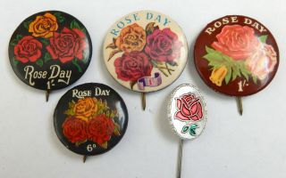 4 Vintage Tin Back Badges.  