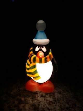Vintage Lighted Chilly Willy Penguin Blow Mold Plastic Yard Decor