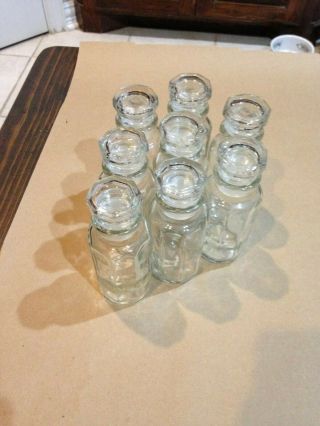 8 Vtg Clear Glass 8 Panel Spice Jars W/stoppers Hoosier Octagon Shape (4.  75 ")