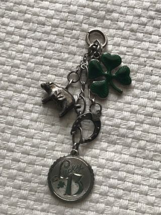 Vintage Sterling Silver Enamel Good Luck Charm Collaboration Pendant,  Lucky 13