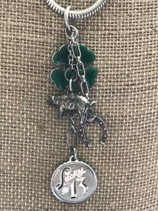 Vintage Sterling Silver Enamel Good Luck Charm Collaboration Pendant,  Lucky 13 2