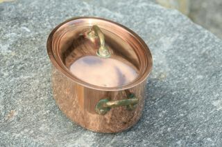 Antique Vintage Copper Cocotte Casserole Marked Tin Lined 2mm 9.  4 