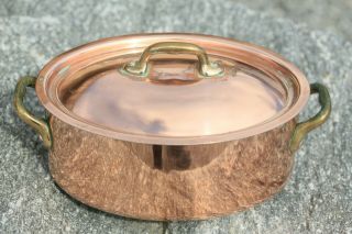 Antique Vintage Copper Cocotte Casserole Marked Tin Lined 2mm 9.  4 