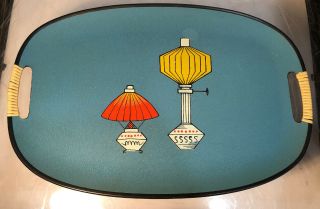 Vintage Mcm Tilso Serving Tray Hand Painted Oil Lamp Lanterns Japan