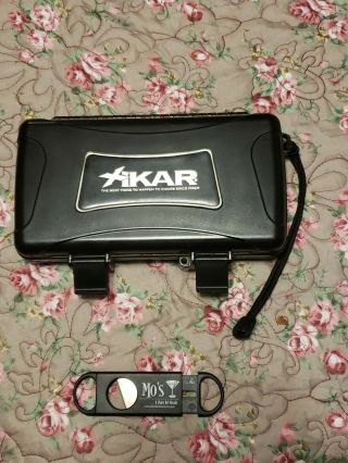 Xikar Black 5 Cigar Travel Humidor Case Vacation Box,  With Cutter