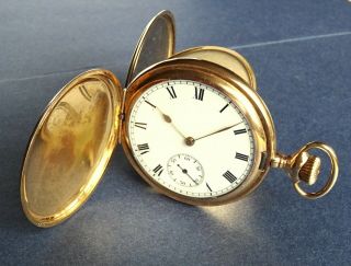 Cond.  Waltham.  R/gold Gents Full Hunter Pocket Watch Antique C1912