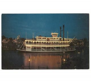 Disney Vintage Postcard Mark Twain At Night C - 9 Disneyland C1960