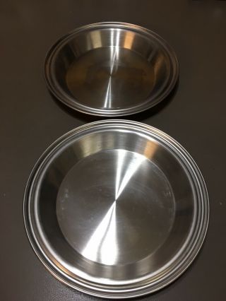 2 Vintage Heavy Duty Stainless Steel No Drip Pie Pans 9 X 1 1/4 " No Dents M5