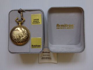 Vintage - - Armitron Pocket Watch And Chain - - Duck Hunting With Dog - - Box