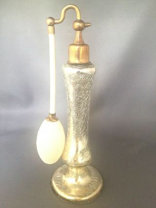 Czechoslovakian Silver Crackle Glass Perfume Atomizer Signed Vintage
