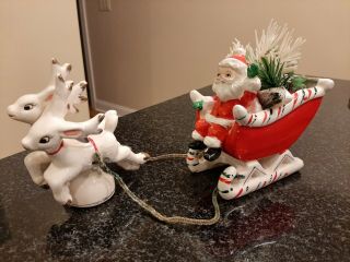 Vintage Relco Creation Santa Claus Sleigh Reindeer Christmas Figurine Planter