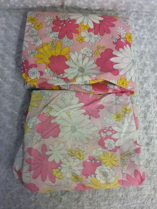 Vintage Cannon Monticello Full Flat & Fitted Sheet Set Pink Yellow Floral Usa