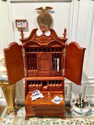 Incredible Artisan Dollhouse Miniature Wood Colonial Secretary Cabinet Furniture