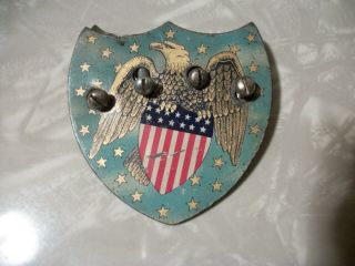 Vintage Eagle Shield Flag License Plate Topper - Radiator Badge - Mascot