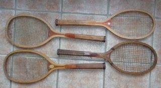 4 Antique Vintage Early 1900 Tennis Racquets Rackets Berkeley Windsor Spalding