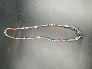 Vintage 19 1/2 " Native American Navajo Zuni Sterling Bead & Lapizlazuli Necklace