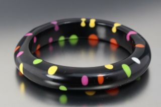 Vintage 70’s Black Polka Dot Plastic Lucite Bangle Bracelet