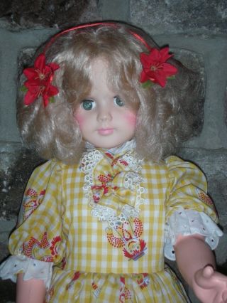 Vintage Eegee Walker Christmas Doll 30 " Playpal Size Wearing Raggedy Ann Dress