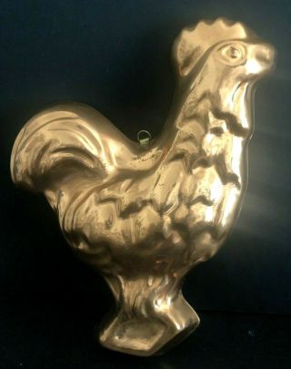 Vintage Tin Lined Wall Hanging Copper Rooster Jello Mold