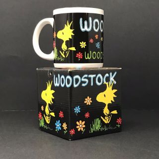 Vintage Peanuts Woodstock 1994 Coffee Cup Mug Black White 8 Ounces