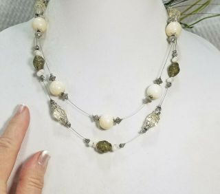 Vintage Taupe And Beige Bead Multi Strand Illusion Necklace