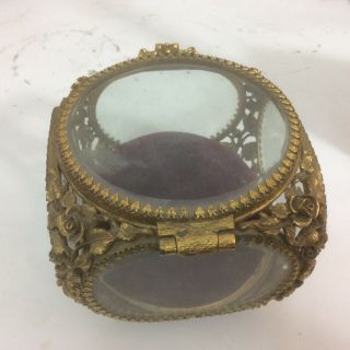 Vintage Matson Ormolu Jewelry Casket Roses Beveled Glass Hollywood Regency Box