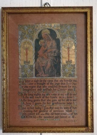Vintage 1927 Framed Buzza Motto " Mother " Poem By Edgar Guest,  Religious W Gold