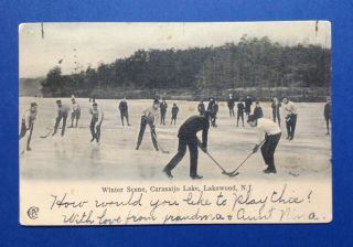 1907 Lakewood,  Jersey Pond Hockey Postcard - Carasaljo Park - To York