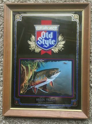 Vintage Old Style Beer Wildlife Series Mirror - " Brook Trout ".  1992.