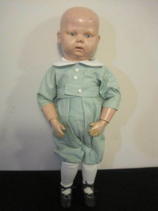 Vintage 1913 Schoenhut Character Jointed Wood Bald Doll 16 " With Open Mouth