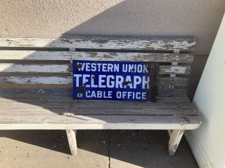 Rare Antique 1910 Double Sided Western Union Porcelain Telegraph Sign
