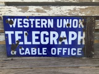 Rare Antique 1910 Double Sided Western Union Porcelain Telegraph Sign 2