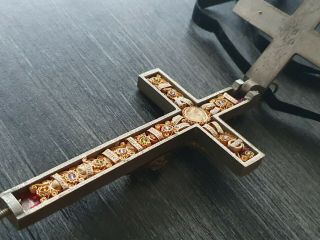 Antique Big Metal/wood Relic Cross Pendant With 16 Relics