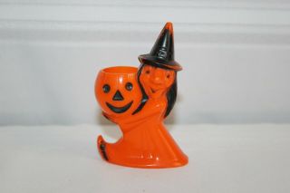 Vintage Rosbro Rosen Hard Plastic Halloween Witch Pumpkin Candy Container