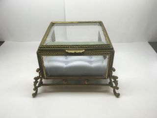 Large Antique Ormolu Jewelry Casket/box With Beveled Glass