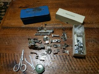 Vintage Sewing Machine Attachments Tools Etc W/box - Mostly Greist Kenmore