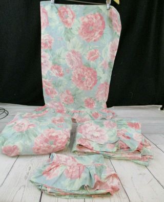 Vtg J P Stevens Full Fitted /flat Sheets 2 Pillowcases Ruffles Pink Green Floral
