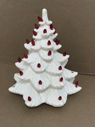 Vtg Retro Holland Mold White Ceramic Christmas Tree 12 " Red Bulbs Red